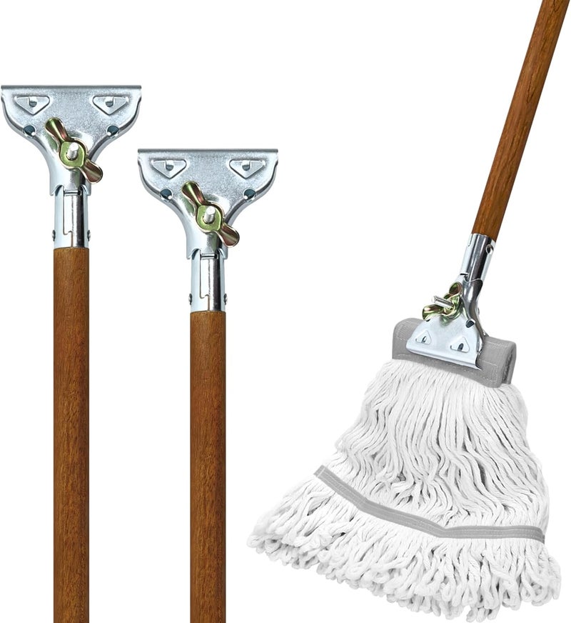 ILOT 59" Mop Claw Clamp Commercial Mop Handle Pack of 2 Industrial Mop Steelhead with Wooden Handle Wet Mops for Floor Cleaning Heavy Duty (Mops not Included) - Image 1